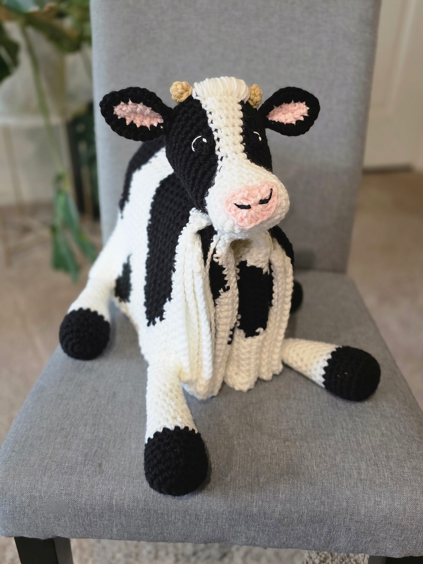 3-in-1 Crochet Cow Baby Blanket