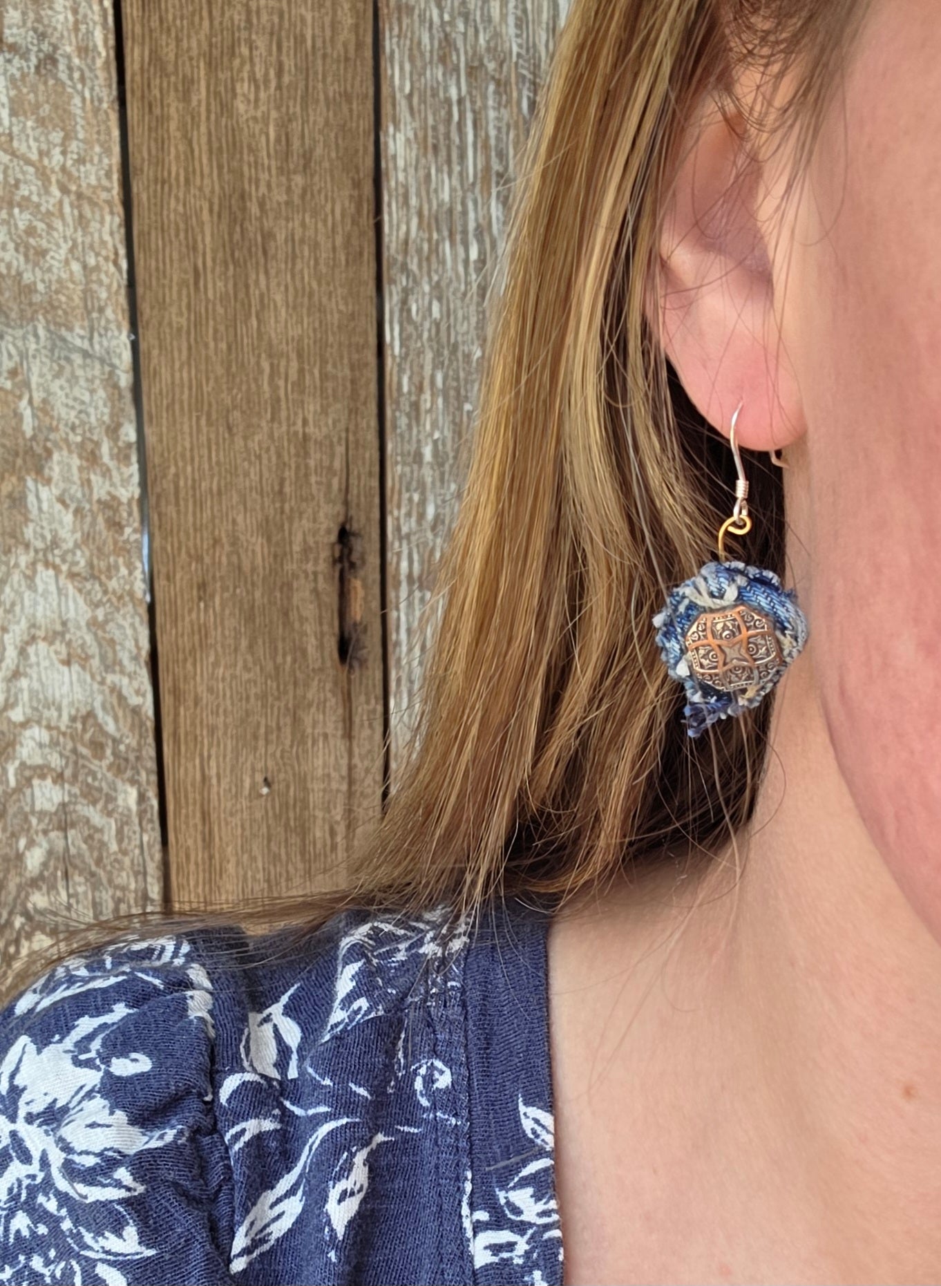 Upcycled Jean Button Dangle Earrings