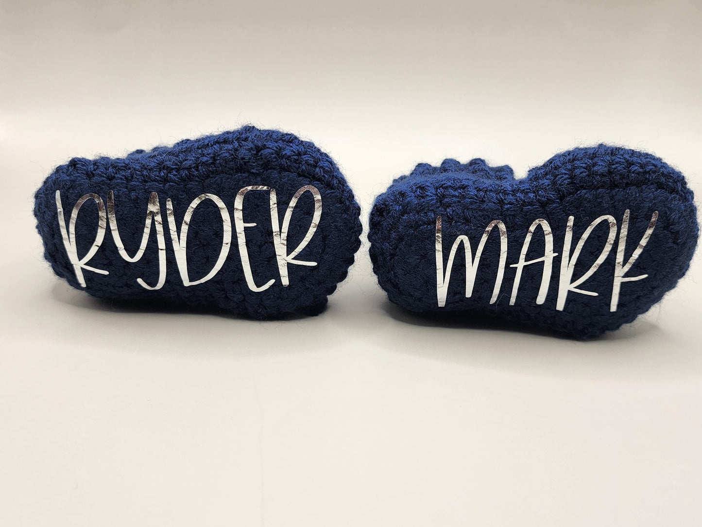 Crocheted Baby Booties | Personalized Sole, Custom Lettering