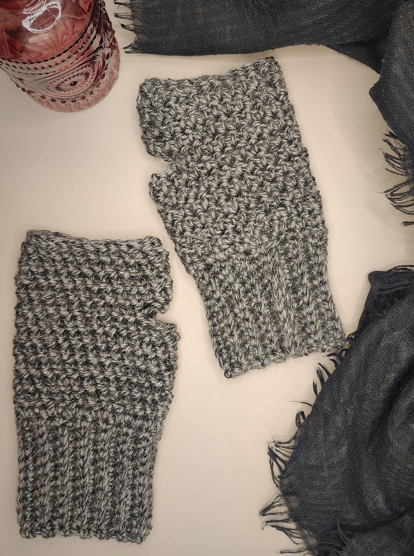 Handmade Crochet Fingerless Gloves: Ribbed Acrylic Arm Warmers