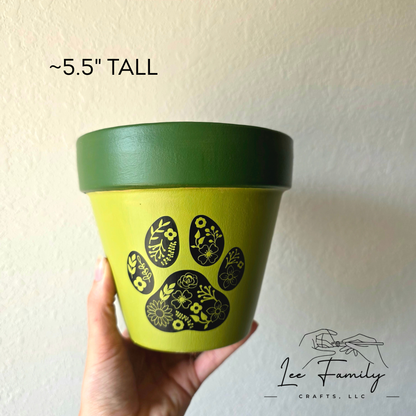 Mixed Media Terracotta Planter Pot: Paw Print