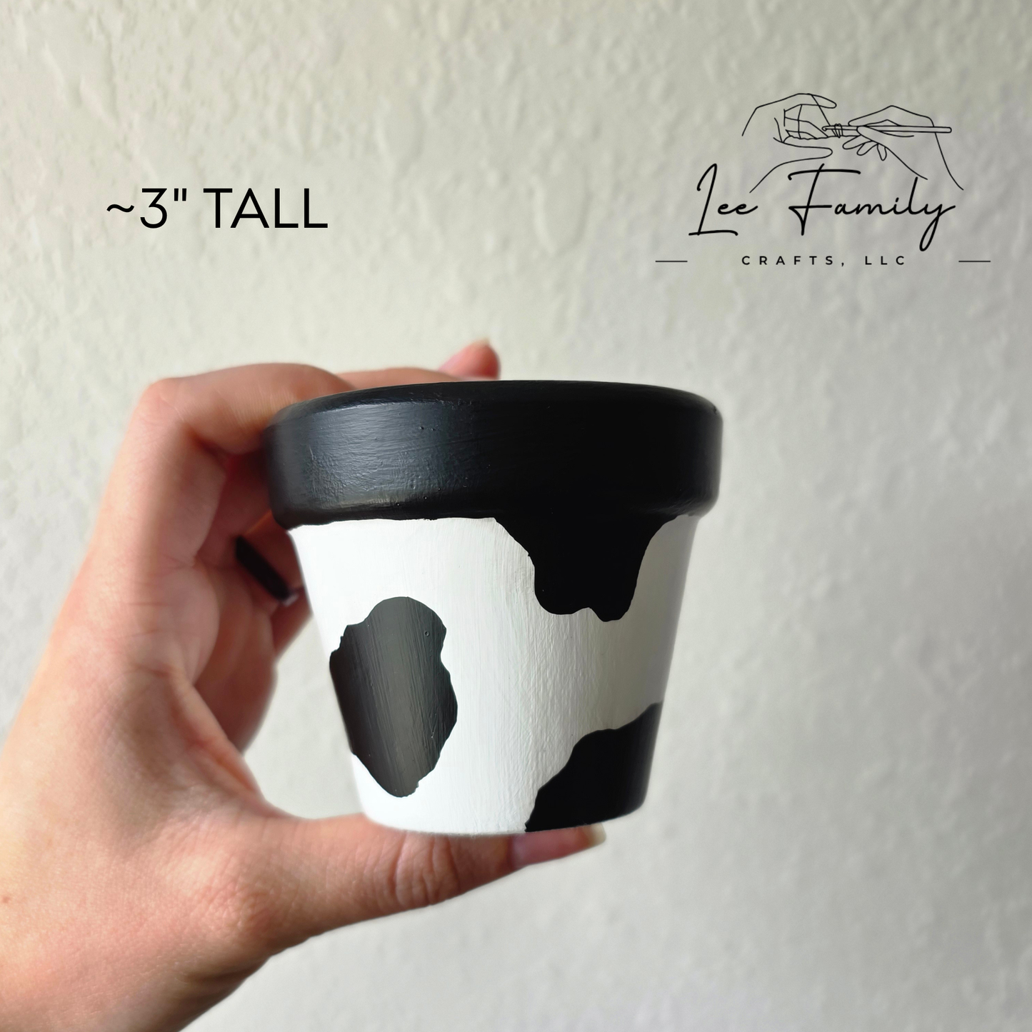 Mixed Media Terracotta Planter Pot: Western and Cow Print Design