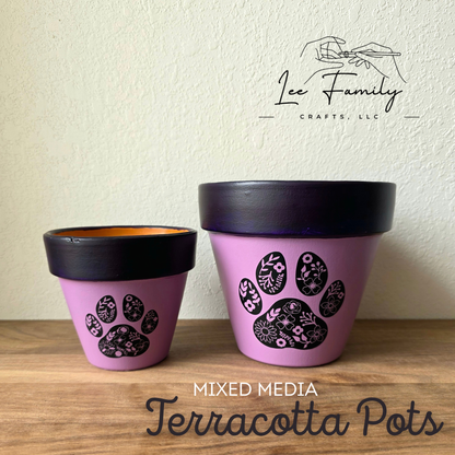 Mixed Media Terracotta Planter Pot: Paw Print