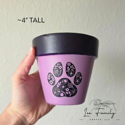 Mixed Media Terracotta Planter Pot: Paw Print