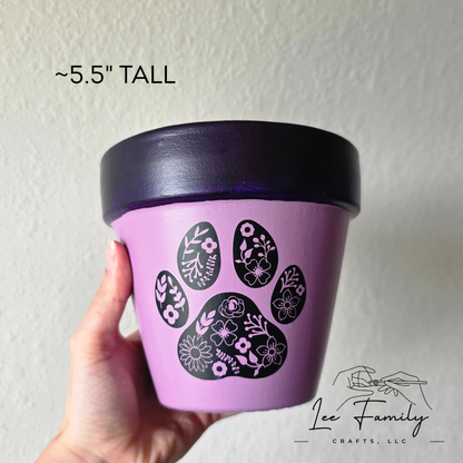 Mixed Media Terracotta Planter Pot: Paw Print