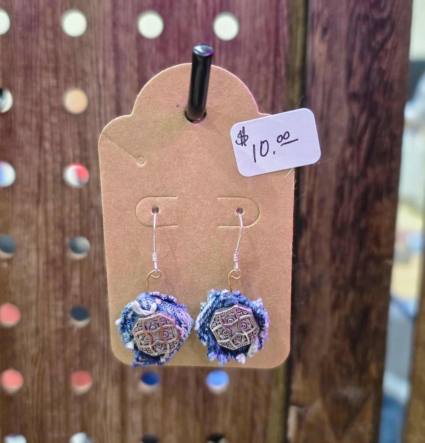 Upcycled Jean Button Dangle Earrings