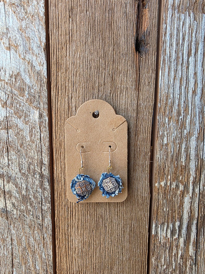 Upcycled Jean Button Dangle Earrings