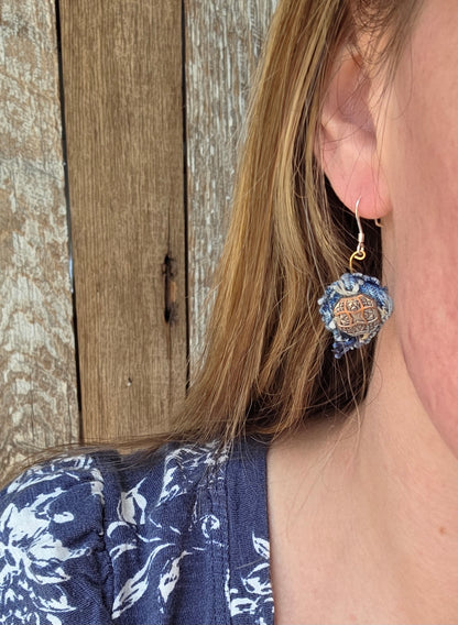 Upcycled Jean Button Dangle Earrings