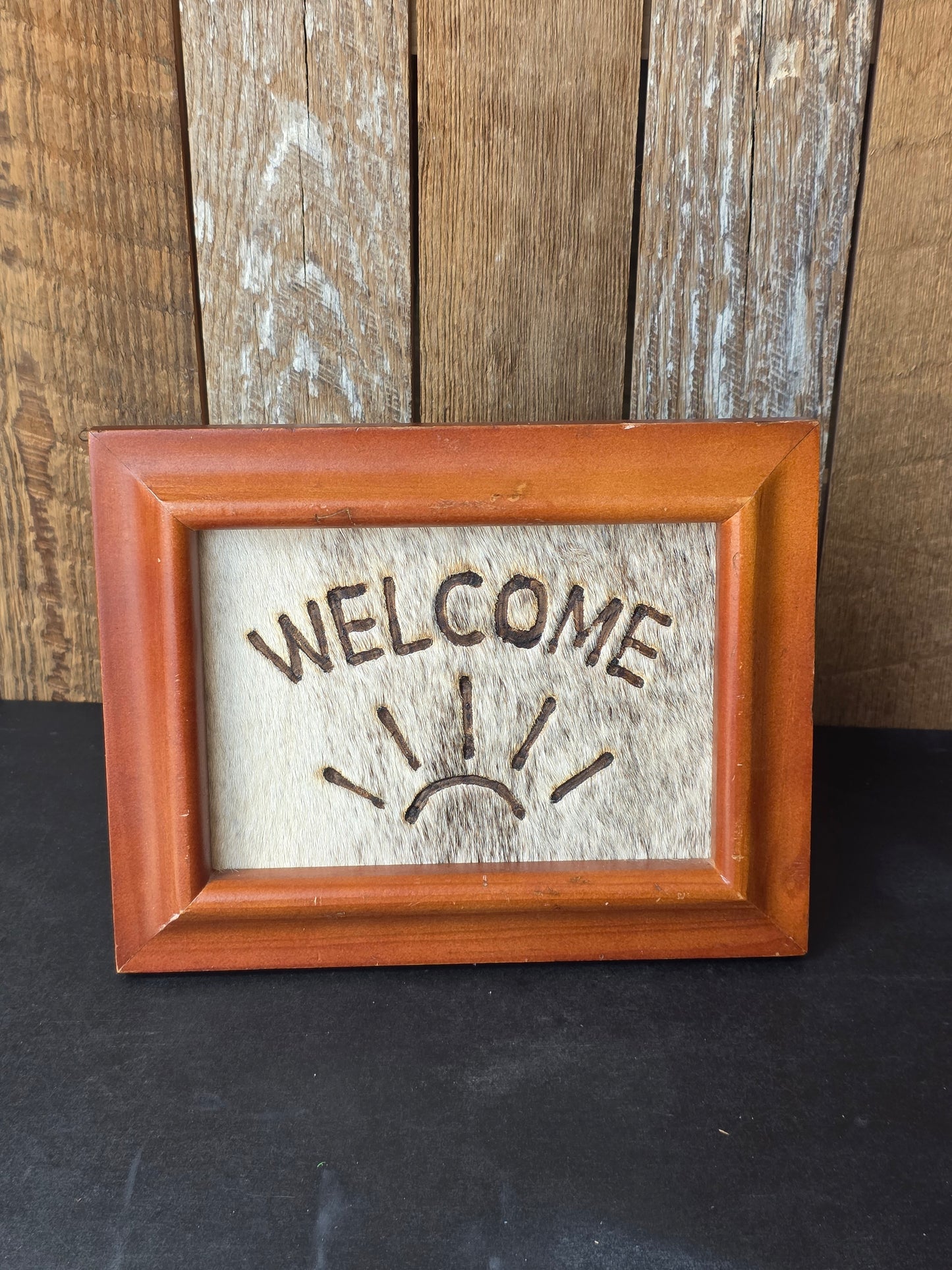Branded Cow Hide "Welcome" Sign