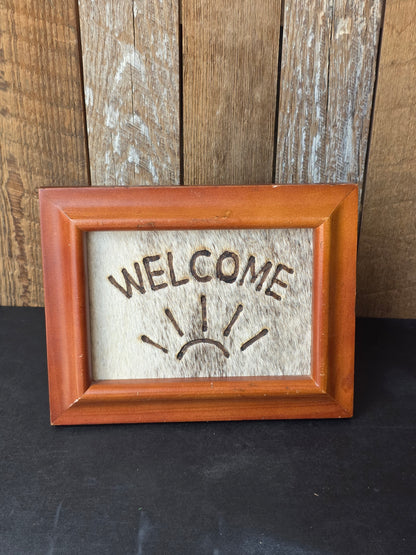 Branded Cow Hide "Welcome" Sign