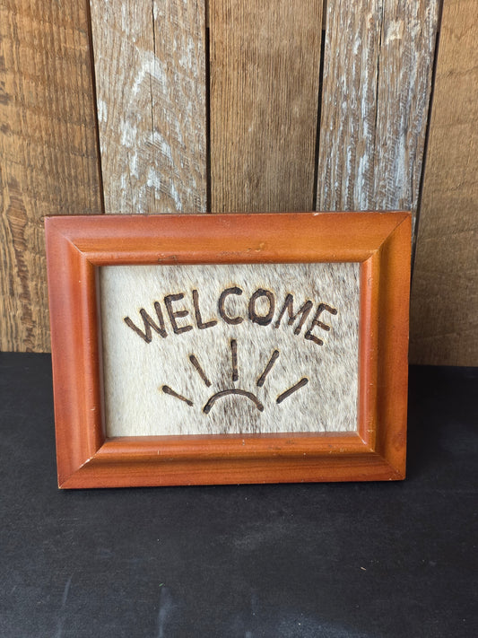 Branded Cow Hide "Welcome" Sign