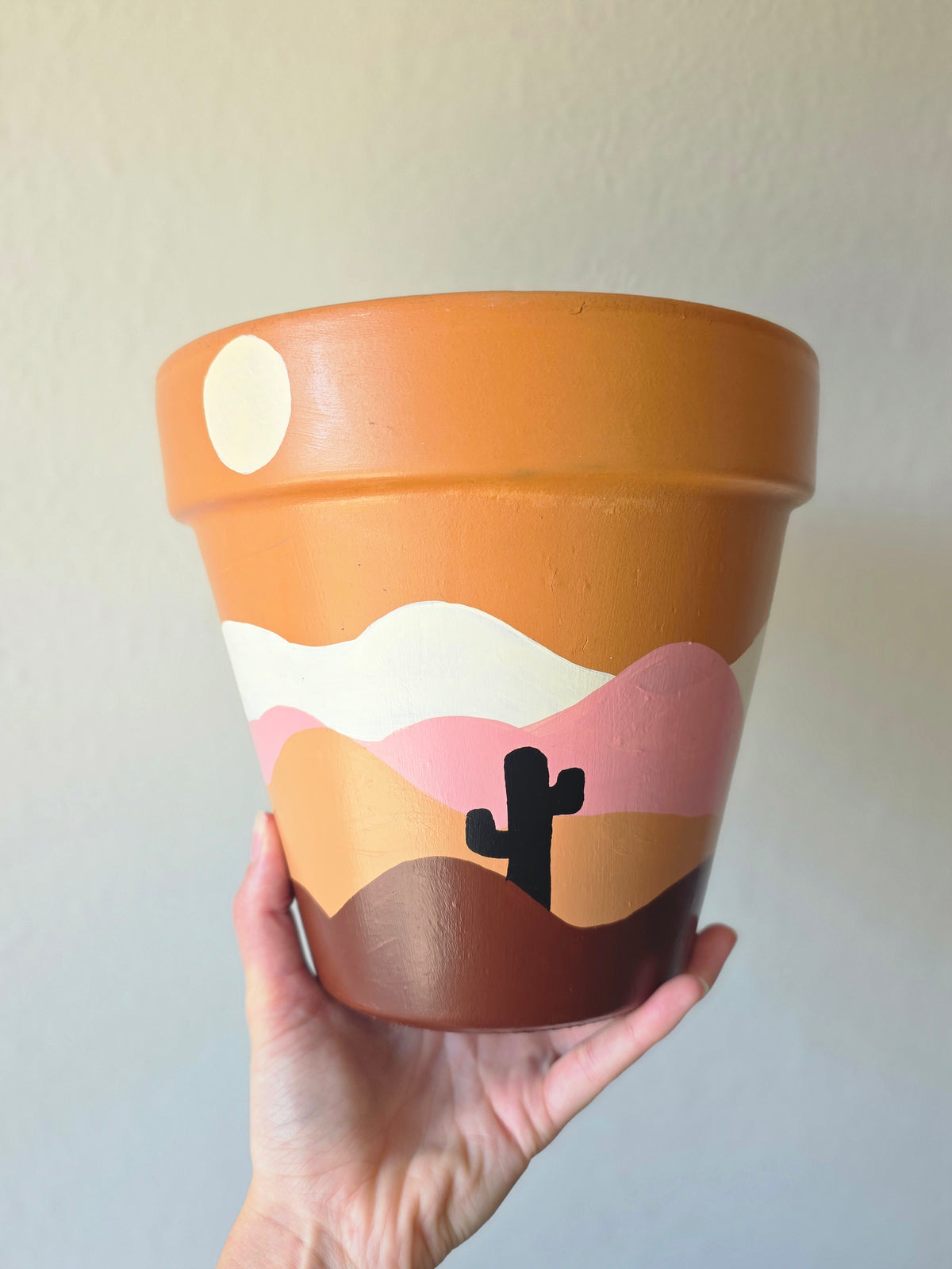 Hand Painted Terracotta Planter Pot: Desert Scene