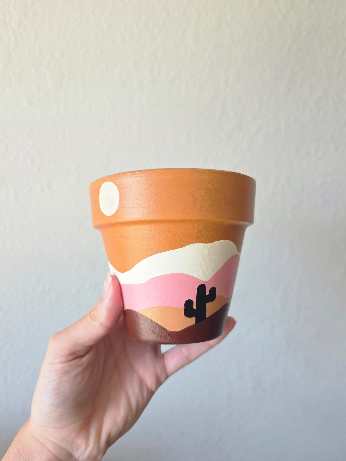 Hand Painted Terracotta Planter Pot: Desert Scene