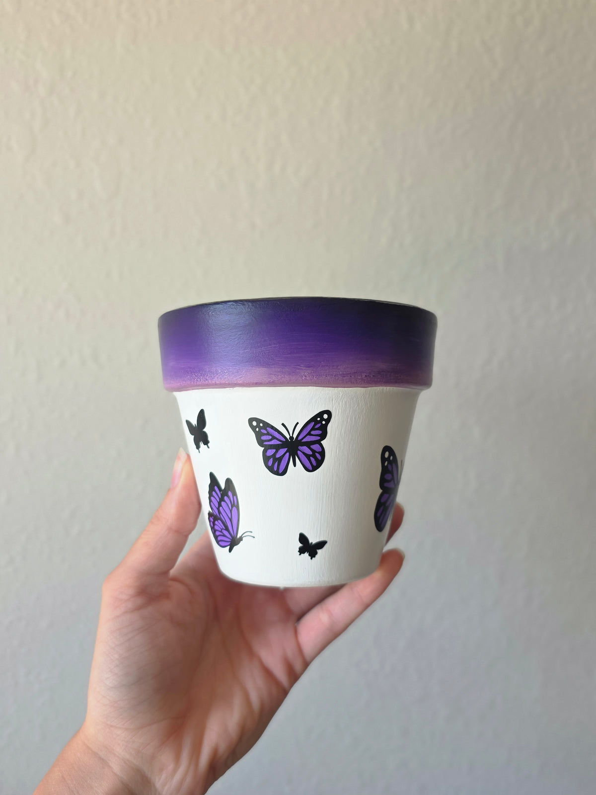Mixed Media Terracotta Planter Pot: Butterflies