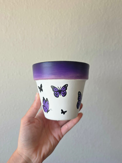 Mixed Media Terracotta Planter Pot: Butterflies