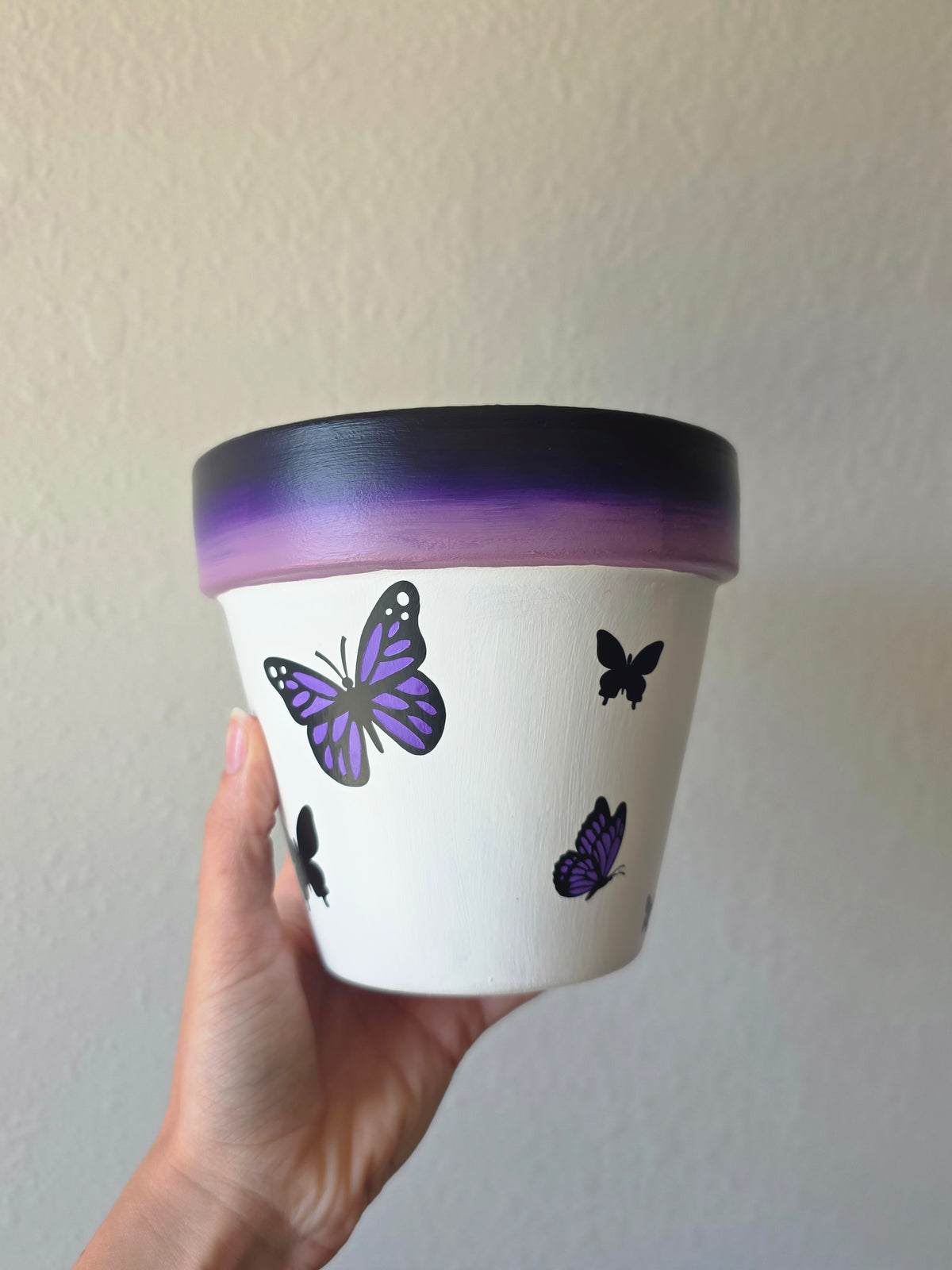 Mixed Media Terracotta Planter Pot: Butterflies