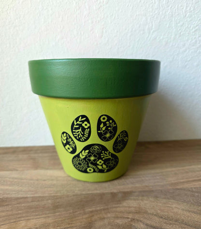 Mixed Media Terracotta Planter Pot: Paw Print