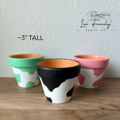 Mixed Media Terracotta Planter Pot: Western and Cow Print Design
