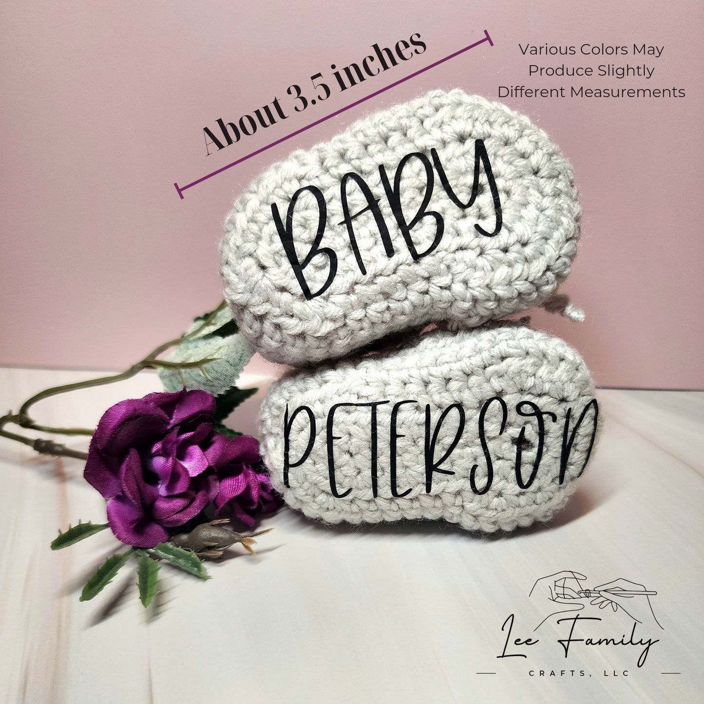 Crocheted Baby Booties | Personalized Sole, Custom Lettering
