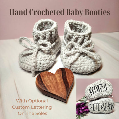 Crocheted Baby Booties | Personalized Sole, Custom Lettering