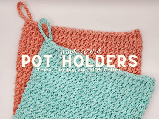 Hand Crocheted pot holder and/or hot pad with 11 different color options. Made out of 100% cotton yarn. A kitchen essential with style.