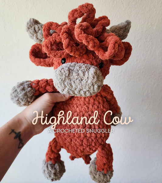 Crochet Highland Cow Snuggler: Chenille Stuffed Animal Lovey