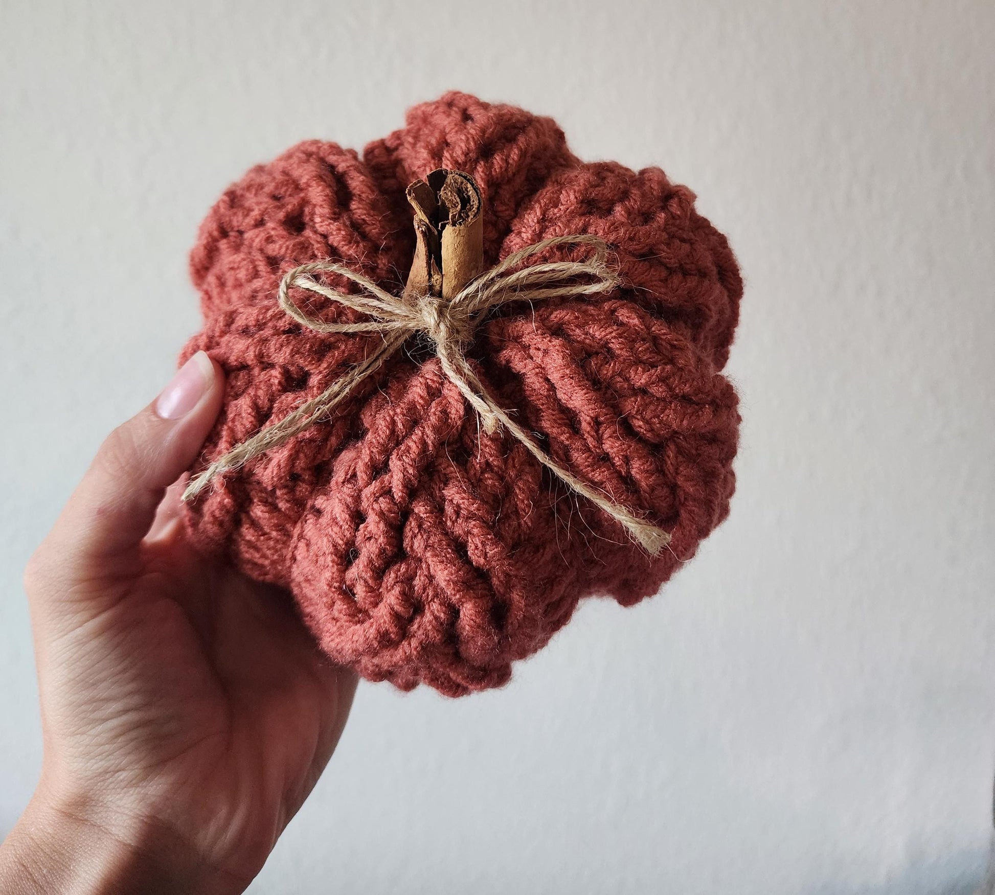 Handmade Crochet Pumpkin Decor: Cinnamon Stick Stem, Fall Home Decor
