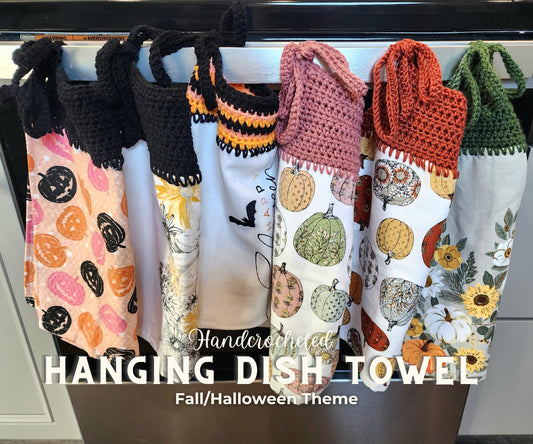 Crochet Hanging Dish Towel: Fall Halloween Pumpkins Kitchen