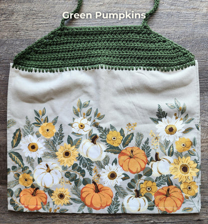 Crochet Hanging Dish Towel: Fall Halloween Pumpkins Kitchen