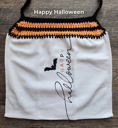Crochet Hanging Dish Towel: Fall Halloween Pumpkins Kitchen