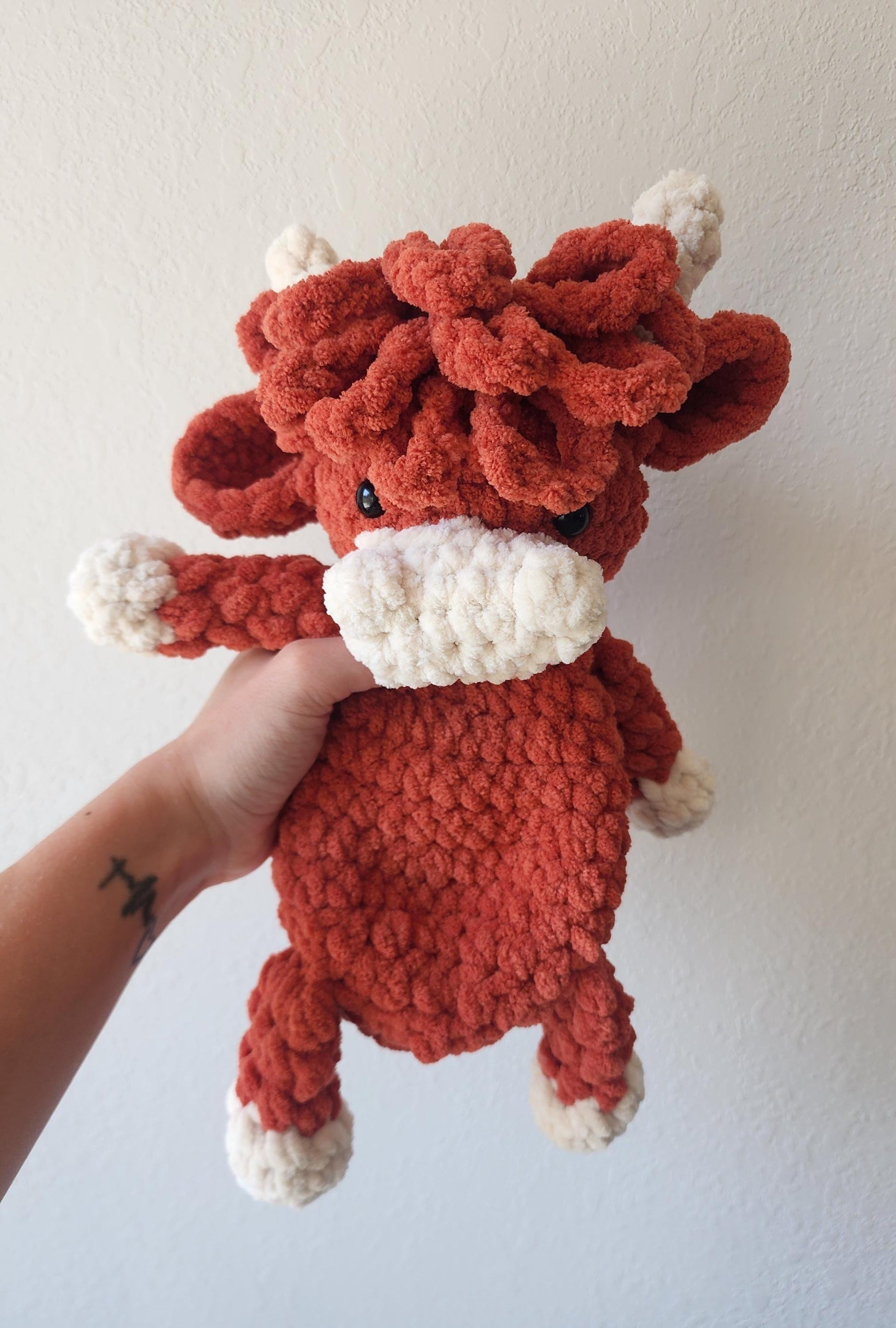 Crochet Highland Cow Snuggler: Chenille Stuffed Animal Lovey