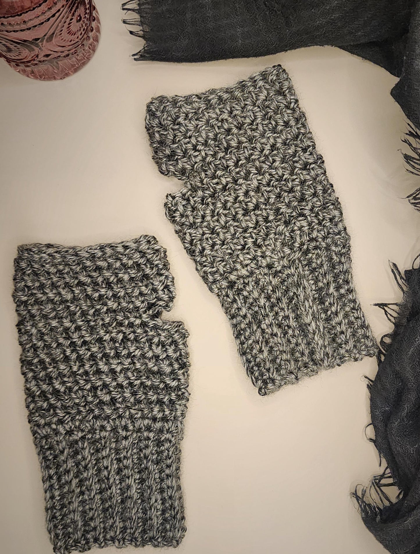 Handmade Crochet Fingerless Gloves: Ribbed Acrylic Arm Warmers
