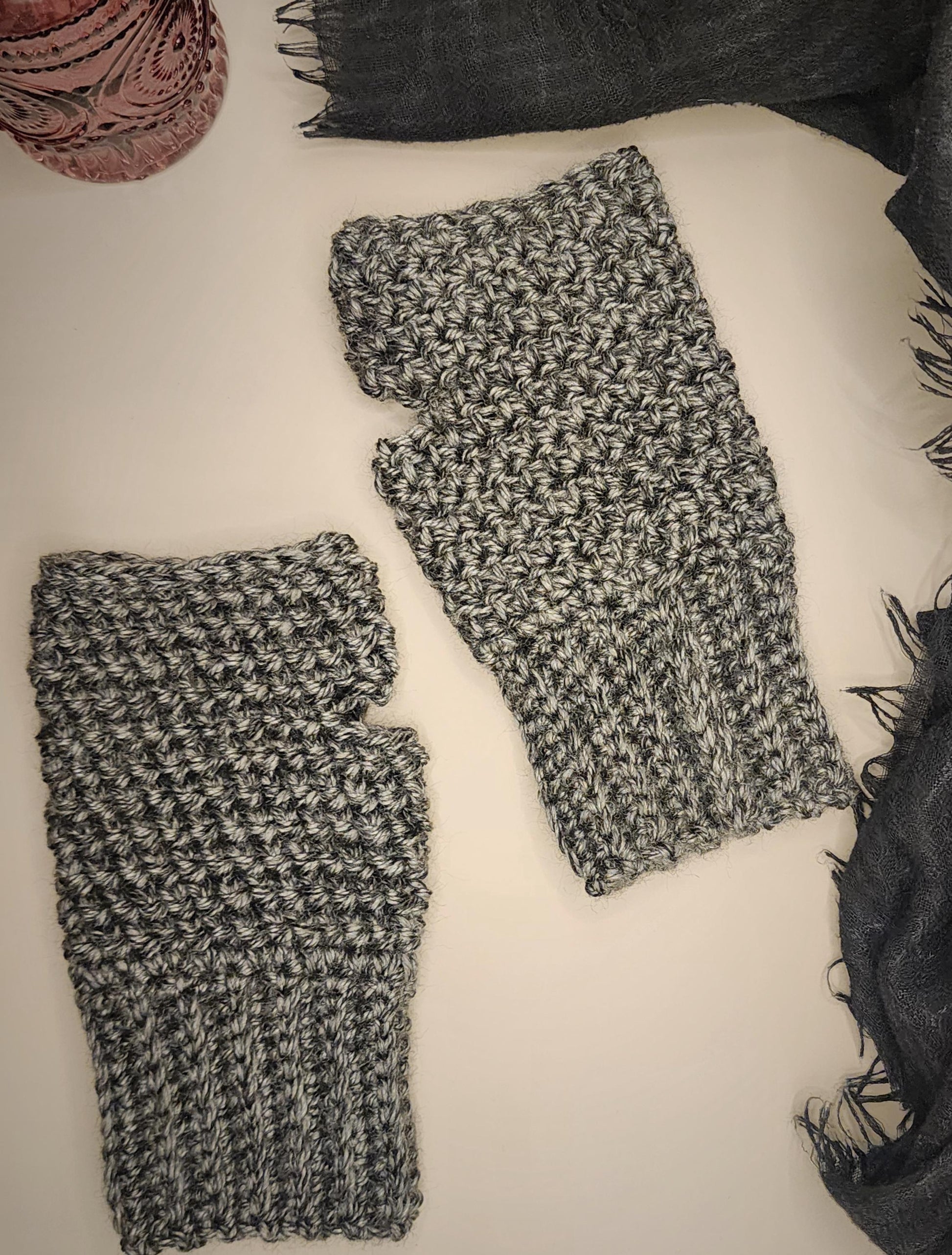 Handmade Crochet Fingerless Gloves: Ribbed Acrylic Arm Warmers