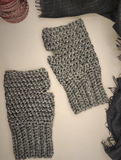 Handmade Crochet Fingerless Gloves: Ribbed Acrylic Arm Warmers