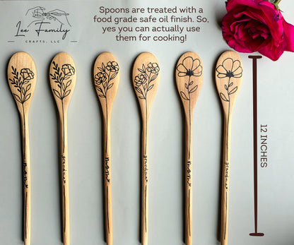 Floral Wood Burned Spoon: Personalized Kitchen Utensil