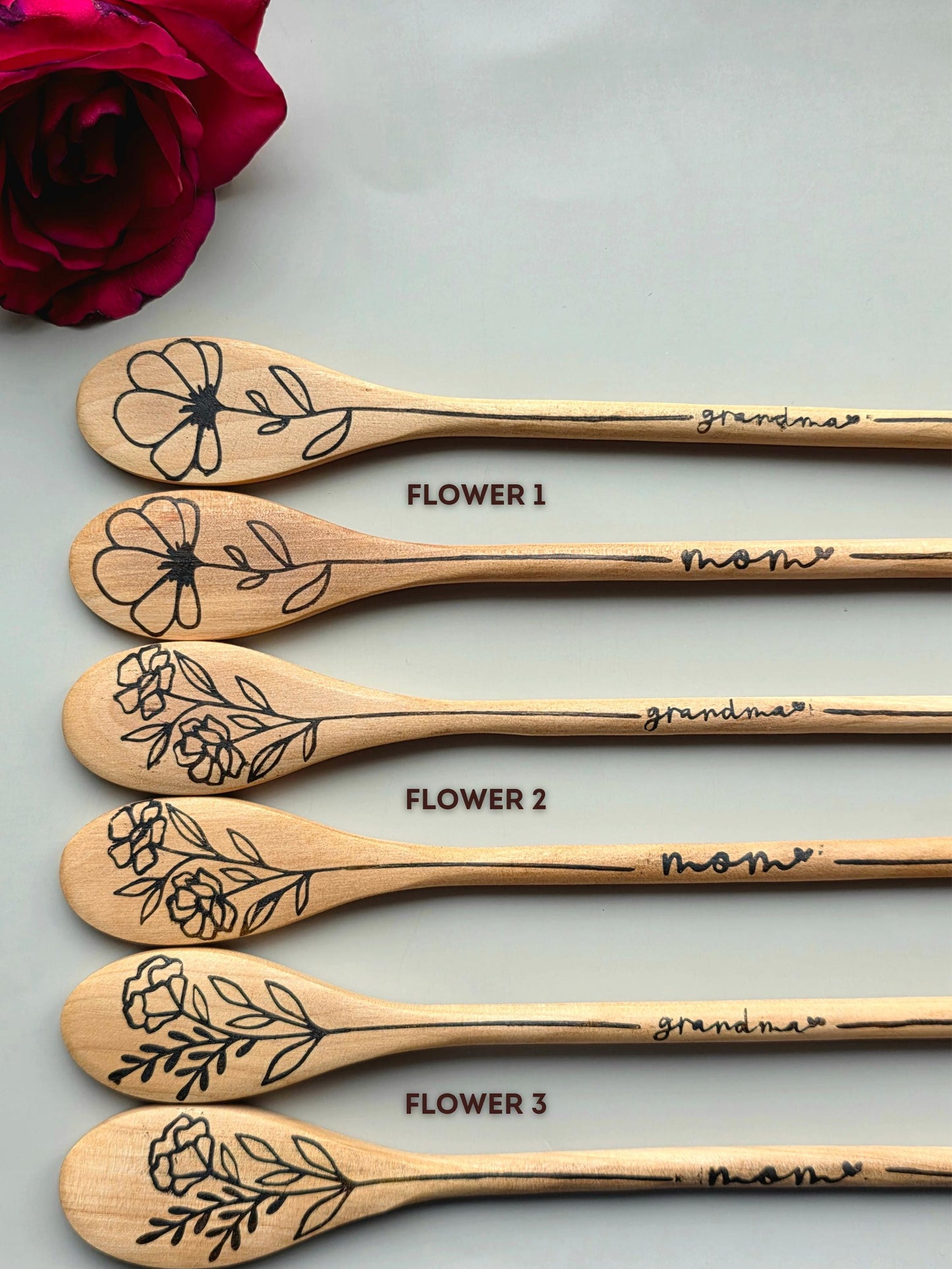 Floral Wood Burned Spoon: Personalized Kitchen Utensil