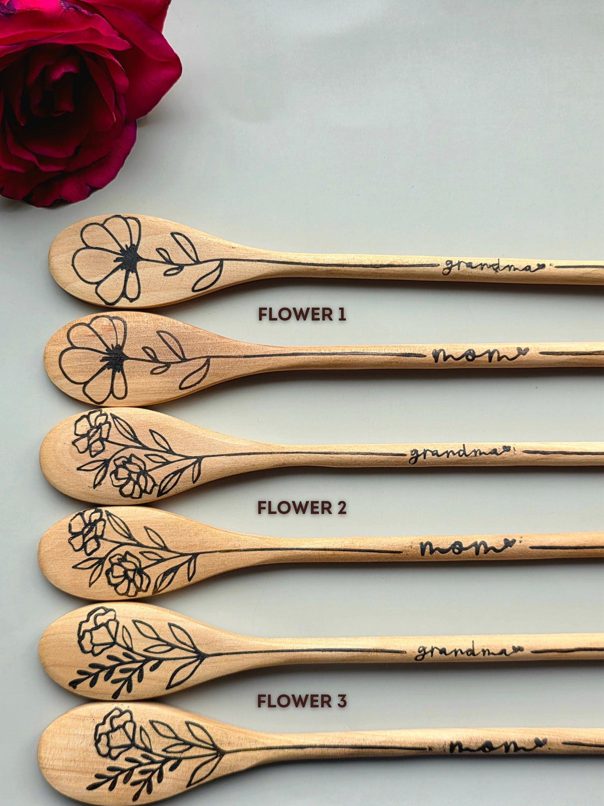 Floral Wood Burned Spoon: Personalized Kitchen Utensil