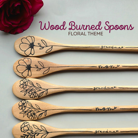 Floral Wood Burned Spoon: Personalized Kitchen Utensil