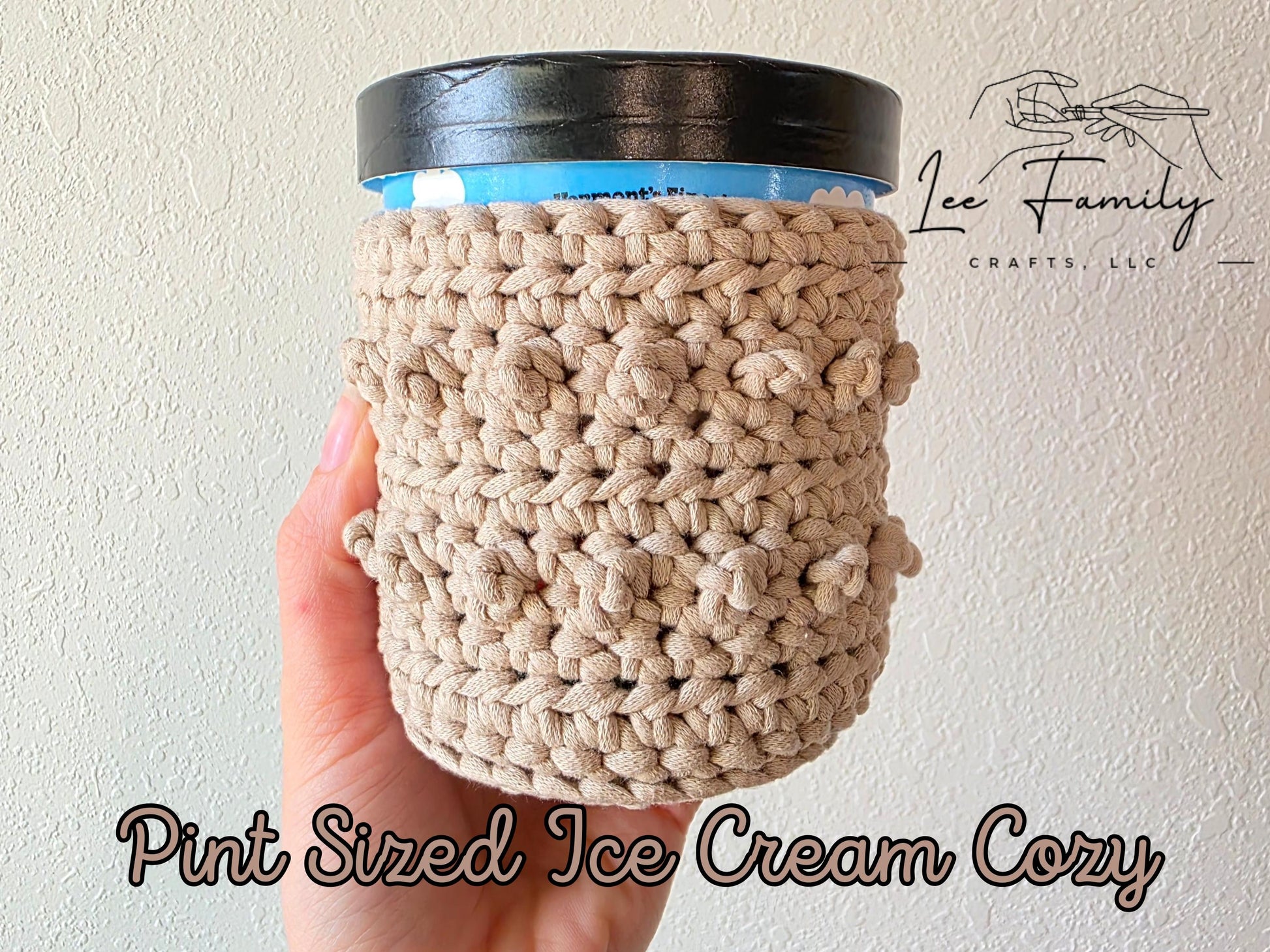 Hand-Crocheted Pint Ice Cream Cozy: Cotton-Nylon Blend Ramen Cozy