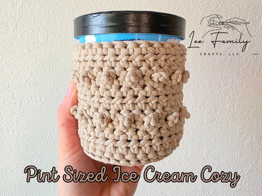 Hand-Crocheted Pint Ice Cream Cozy: Cotton-Nylon Blend Ramen Cozy