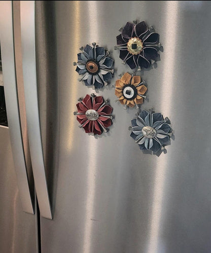 Leather Flower Magnet: Western Rustic Decor with Horseshoe Nails