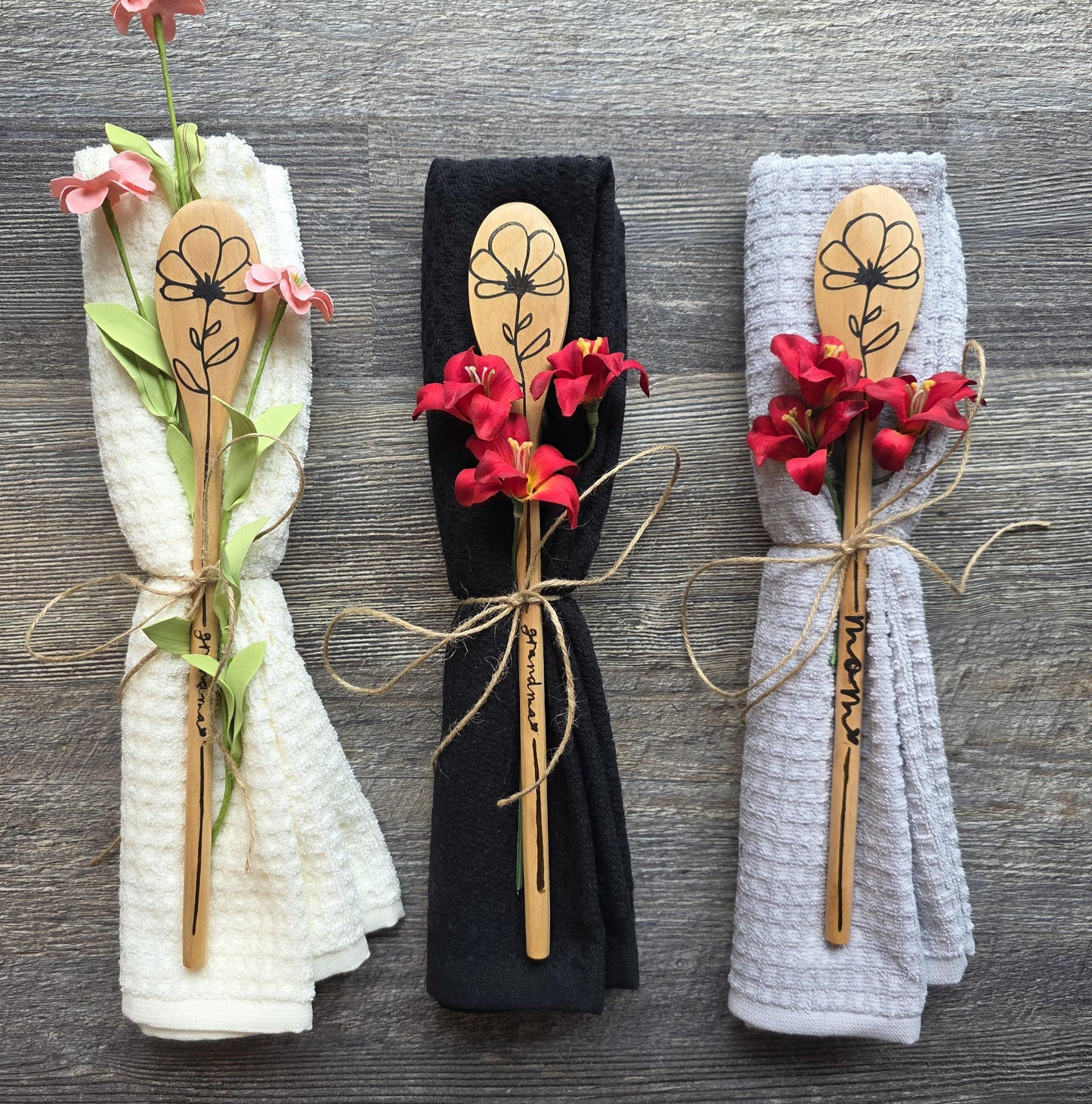 Floral Wood Burned Spoon: Personalized Kitchen Utensil