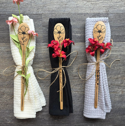 Floral Wood Burned Spoon: Personalized Kitchen Utensil