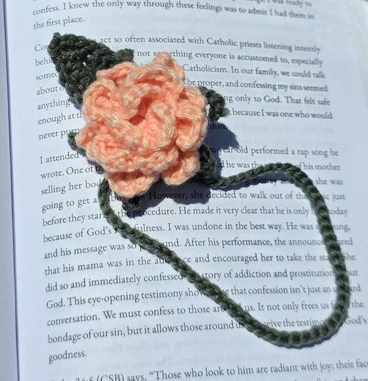 Crochet Rose Bookmark – Handmade Yarn Flower, Book Accessory
