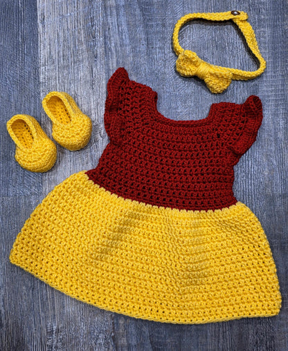 Hand Crocheted Winnie the Pooh Inspired Baby Outfit: Photo Prop