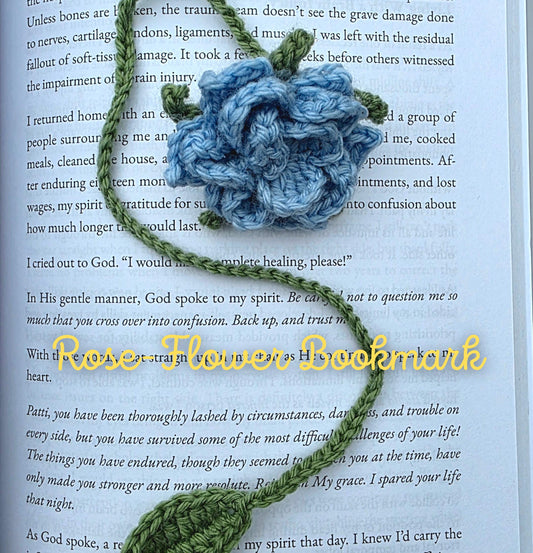 Crochet Rose Bookmark – Handmade Yarn Flower, Book Accessory