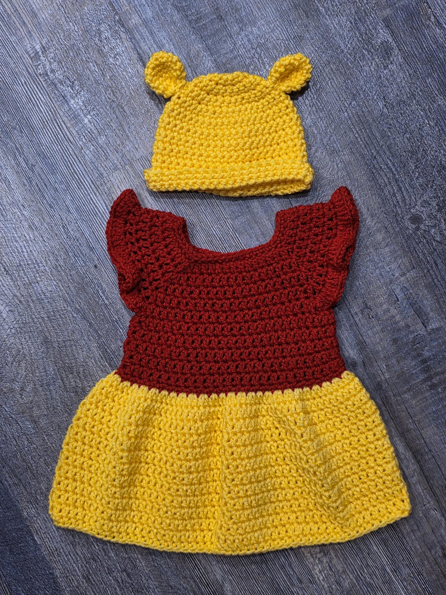Hand Crocheted Winnie the Pooh Inspired Baby Outfit: Photo Prop