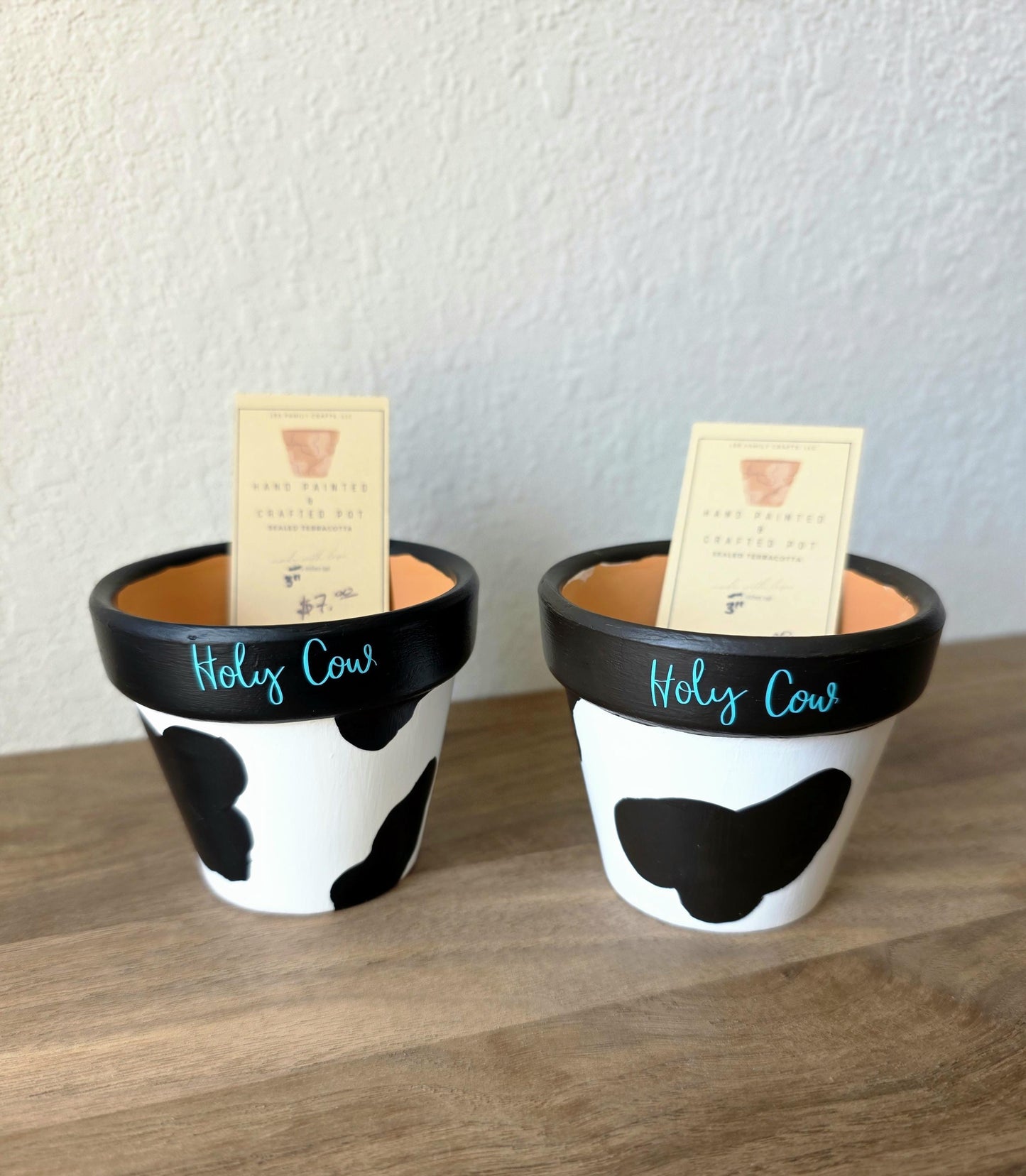Mixed Media Terracotta Planter Pot: Western and Cow Print Design
