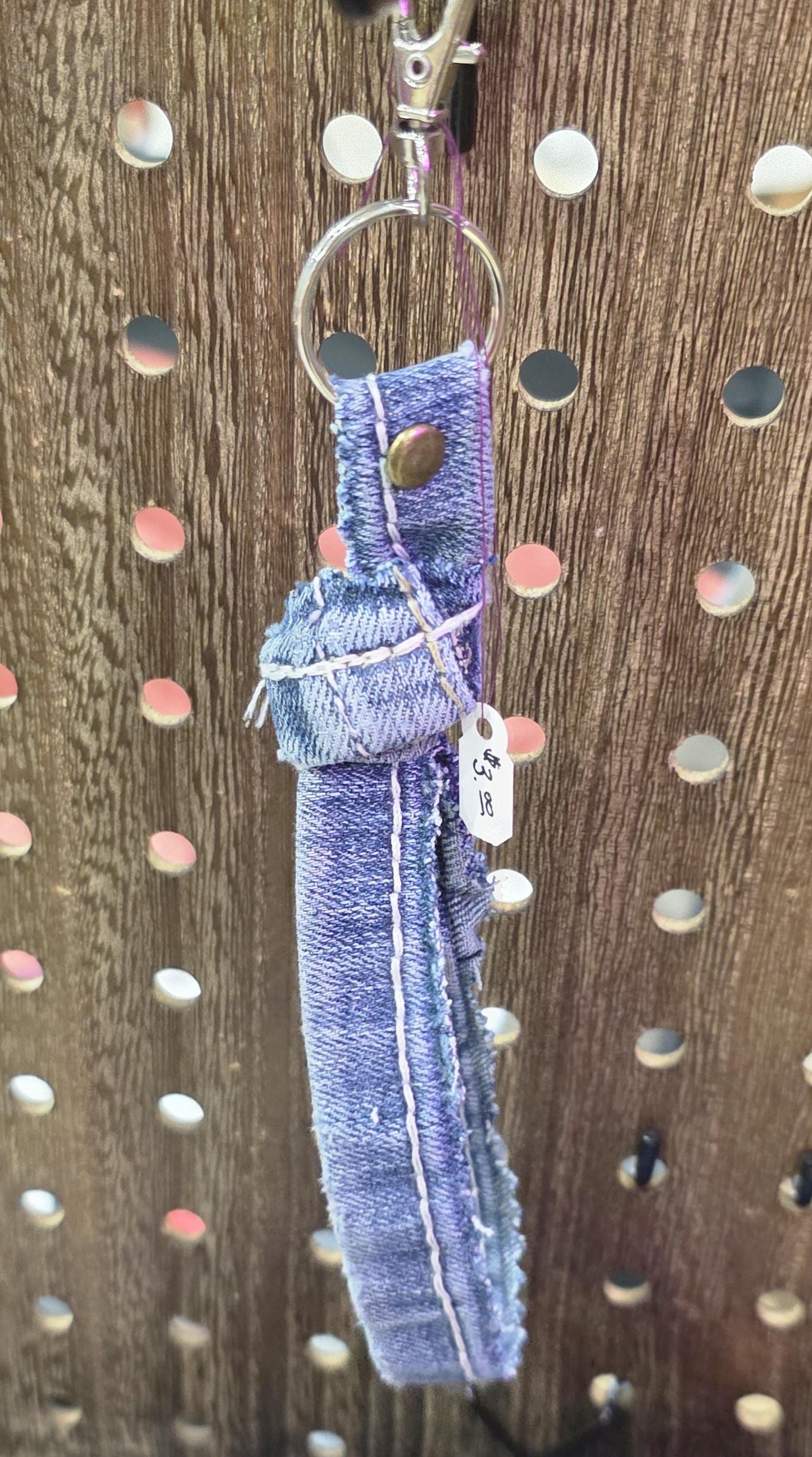 Upcycled Denim Tassel Keychain – Boho Bag Charm with Turquoise & Cow Tag – Recycled Jean Seam Key Ring – Western Accessories – Handmade Gift