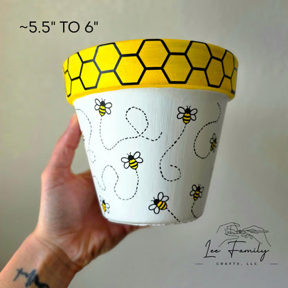 Mixed Media Terracotta Planter Pot: Honey Bee Design